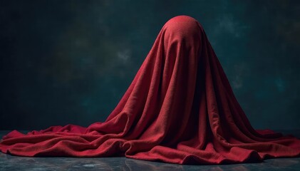A blanket pulled high, concealing a hidden form beneath; mystery and intrigue abound Shadows play across the fabric, hinting at secrets kept within , fabric, quilt
