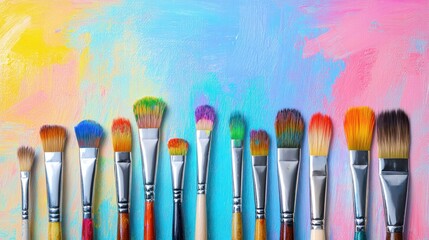 Colorful paint brushes on colorful background