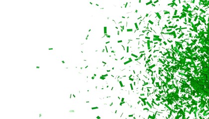 Green confetti explosion on white background