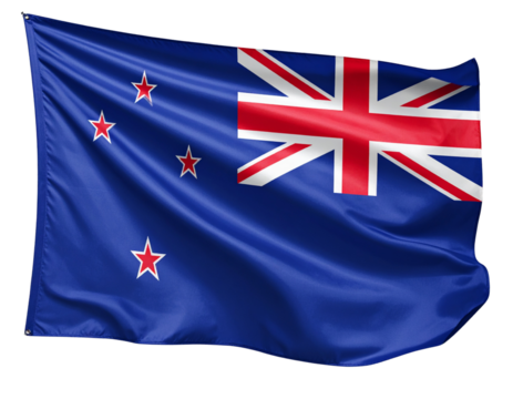A realistic rendering of the New Zealand flag gently waving as if caught in a breeze, 200675