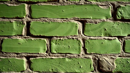 Illustration of a closeup of a green brick wall with a rough, weathered texture
