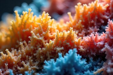 Intricate, tangled formations of fibrous minerals resembling a plate of spaghetti  Close-up detail showcases the texture and color variations of the mineral strands ,  mineral deposits,  vibrant
