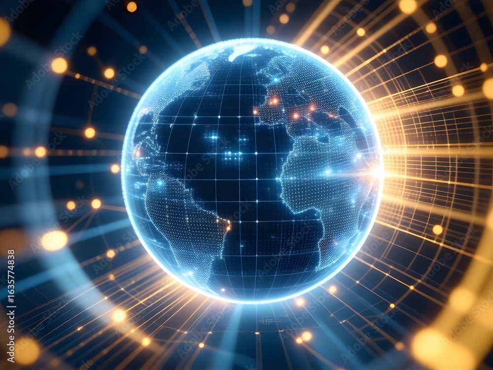 Aufkleber digital earth globe with glowing connections and lines representing global network technology
