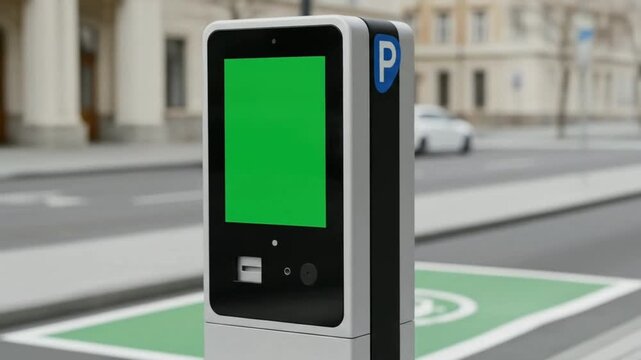 modern parking meter green screen electric vehicle charging station