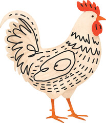Vector Freehand minimalistic watercolor illustration of a chicken isolated on a white background. Hand drawn a child's  watercolour drawing of a ornament chick. Farm animal for design.