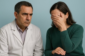 Serious discussion between doctor and patient about health concerns in clinic