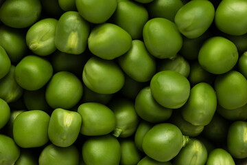 Close-up of green pea grains, top view. Macro food