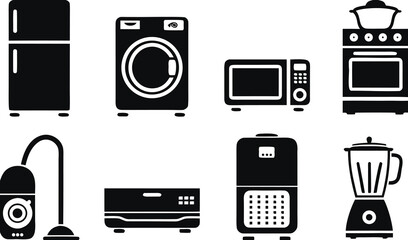 Household appliances and kitchen equipment icons refrigerator
