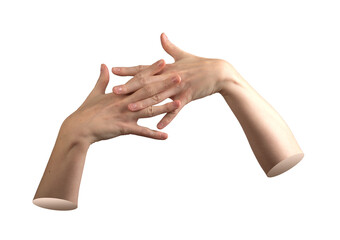Female hands with fingers joined in clasped gesture, symbolizing unity and connection with creative