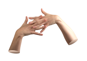 Female hands with fingers joined in clasped gesture, symbolizing unity and connection with creative