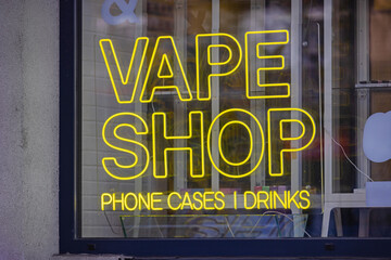 Yellow Neons in Store Window Vape Shop Phone Cases and Drinks