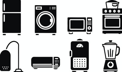Household appliances and kitchen equipment icons refrigerator
