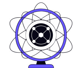 Abstract Atomic Structure with Orbiting Electrons Glowing Quantum Energy Lines Digital Particles