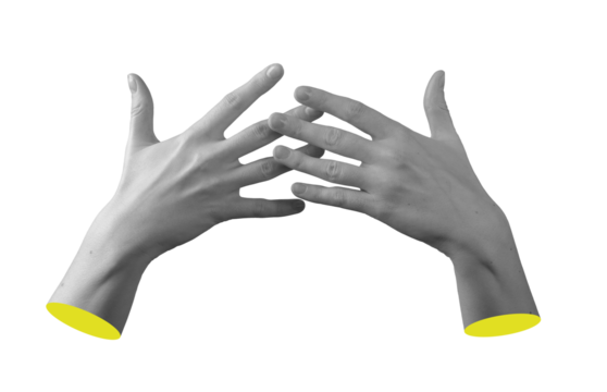 Female hands with fingers linked in intertwined gesture, expressing unity and connection with