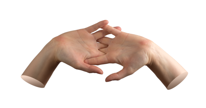 Pair of female hands with fingers linked in clasped gesture, symbolizing unity and togetherness with