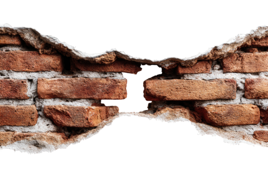 Cracked brick wall with a gap
