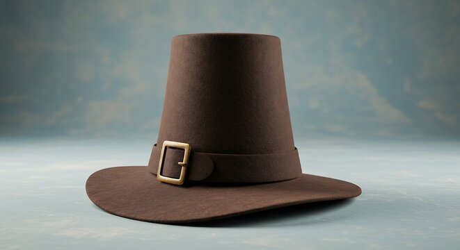 pilgrim hat on faded blue background