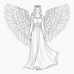 Angelic figure with flowing gown and feathered wings
