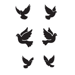 Silhouette flying doves vector set