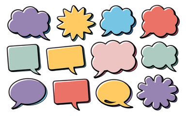 Colorful Speech Bubbles with Black Outlines on White Background
