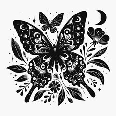 Celestial Butterfly and Floral Design moon stars