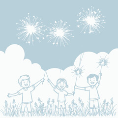 Children celebrating with sparklers and fireworks celebration