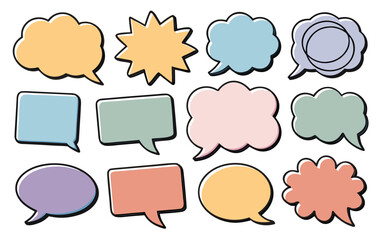Colorful Speech Bubbles with Black Outlines on White Background
