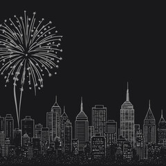 Fototapeta premium Cityscape Fireworks Display with Rooftop Flags city skyline