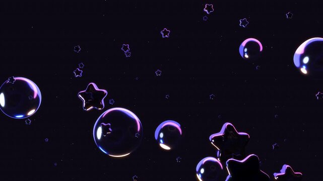 Flying through stars and bubbles in the dark animation. (loop)