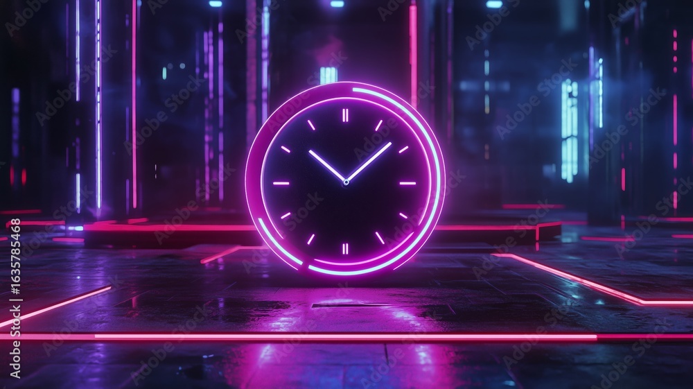 Poster holographic countdown timer displays in futuristic setting before upcoming event opening