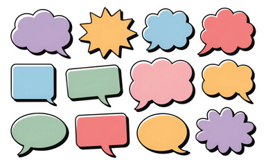 Colorful Speech Bubbles with Black Outlines on White Background
