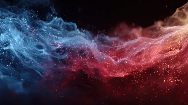 Dark void filled with clashing red and blue waves, expressing discomfort and chaotic tension