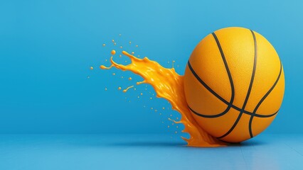 Unique basketball splashing vibrant paint against a bright blue background
