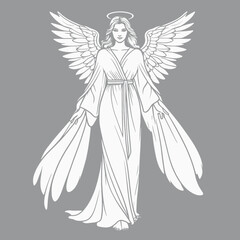 Female angel with feathered wings and halo robe