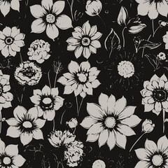 Floral pattern with light grey flowers botanical nature