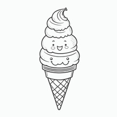 Happy ice cream cone with three scoops smiling