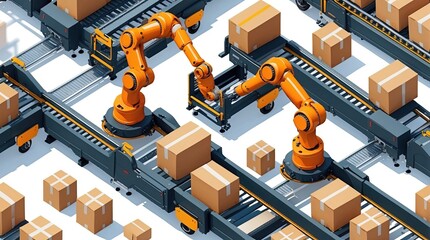 Robotic arms and conveyors in a warehouse — a visual metaphor for automation and future logistics