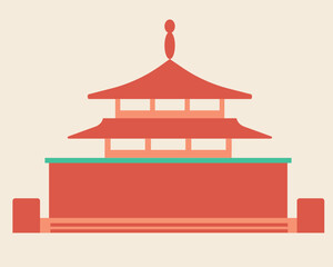 Red asian traditional building isolated, flat vector stock illustration as icon or logo for design