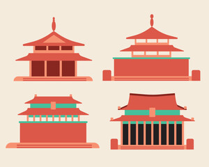 Set or collection asian traditional building isolated, flat vector stock illustration as icon or logo for design