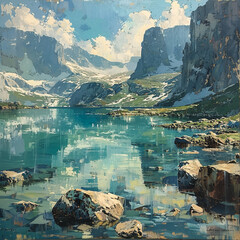 lake and mountains 

