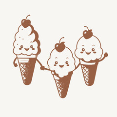 Kawaii ice cream characters dancing holding hands vector