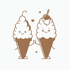 Kawaii ice cream characters holding hands dancing