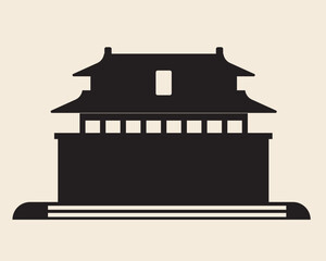 Silhouette traditional asian building isolated, flat vector stock illustration as icon or logo for design