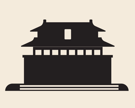 Silhouette traditional asian building isolated, flat vector stock illustration as icon or logo for design