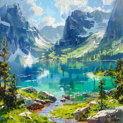 lake and mountains 
