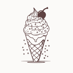 Melting ice cream cone with cherry and sprinkles vector