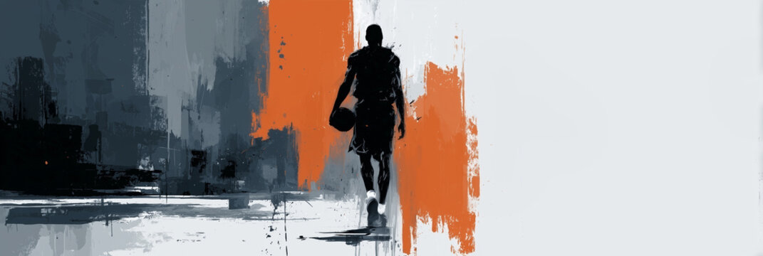 Dynamic street art basketball template with space for text. Bold graffiti textures, paint strokes vibrant orange black palette. sports ads, banner urban youth designs. web cover. Generative Ai content