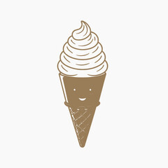 Smiling ice cream cone line art dessert sweet