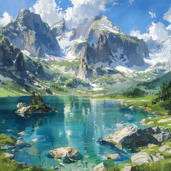 lake and mountains 
