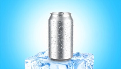 Iced Metal Can on a Blue Background
